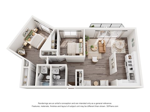 Floor plan for 2 beds, 2 baths, 1246 sqft